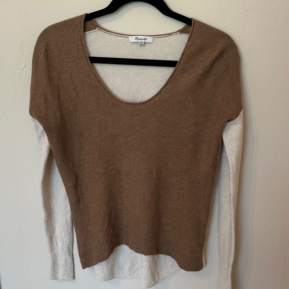 Madewell Brown and Cream Scoop Neck Sweater